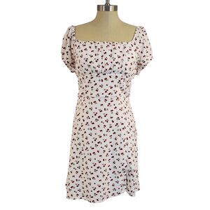 Aeropostale Smocked Puff Sleeve Babydoll Mini Dress XL Cherry Coquette Milkmaid